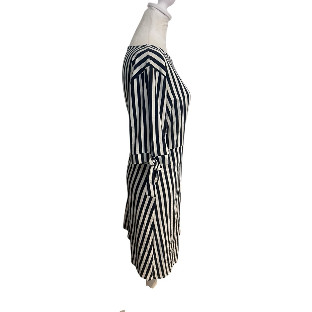 ASOS Size 16 Navy Blue & White Striped Dress Bow Sleeve Mid-Length Casual - Picture 3 of 6
